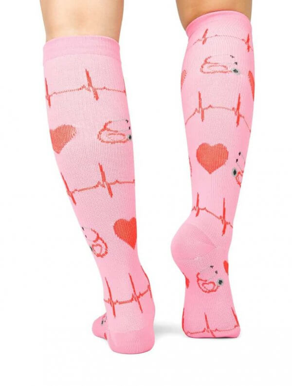 Roze compressie sokken van MedSocks met medische print
